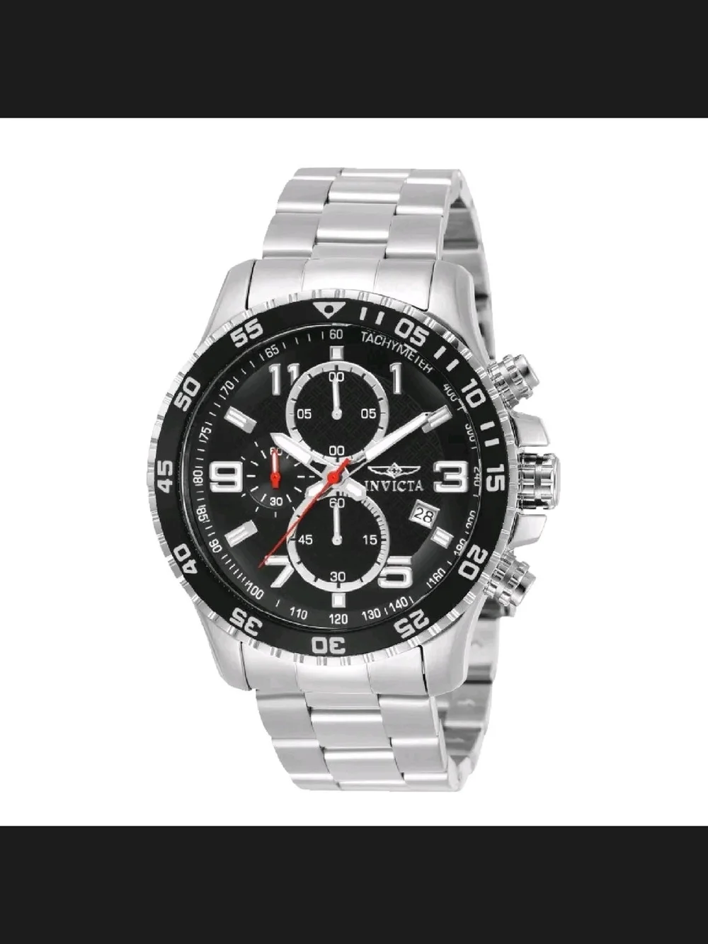 Invicta Stainless Steel Chronograph Watch - Black Dial 48mm